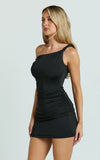 Drew Mini Dress Off Shoulder Twist Bodycon Mini Dress in Black