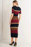 BLACK BURGUNDY COLOR BLOCKED MIDI SWEATER DRESS