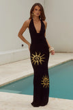 YASMINA PLUNGE COWL KNIT MAXI DRESS BLACK
