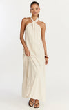 Hilda Maxi Dress Knot Detail Halter Neck Maxi Dress in Natural