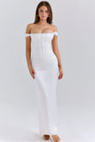 ivory satin corset maxi dress