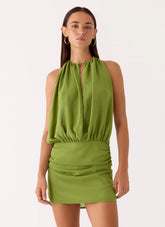 Dialed In Chiffon Mini Dress Fern Green