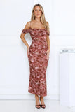 Celeste Glow Off Shoulder Maxi Dress Rust