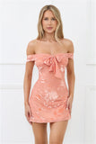 Fierce Dreams Off Shoulder Mesh Mini Dress Peach