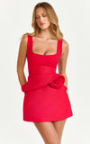 Vivienne Mini Dress Square Neck Rosette Peplum Dress in Red