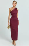 Karlie Midi Dress One Shoulder Fitted Dress in Wine