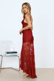Pose For Me Lace Satin Maxi Dress Burgundy