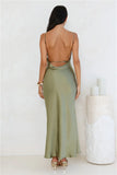 Unveiled Sophistication Satin Maxi Dress Olive