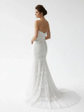 Vintage White Mermaid Lace Wedding Dress with Tassel