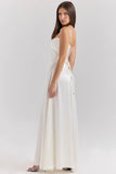 ivory satin lace up maxi dress