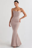 mushroom satin fishtail gown