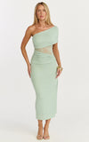 Juliet Midi Dress One Shoulder Lace Contrast Bodycon Dress in Sage