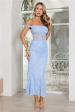 Wink Hour Lace Off Shoulder Maxi Dress Blue
