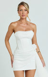 Riley Mini Dress Strapless Draped Corset Bodycon Dress in White