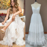 Simple A Line V Neck Sleeveless Spaghetti Straps Beach Wedding Dresses
