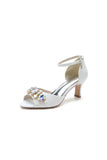 Peep Toe Rhinestone Strap Buckle Stiletto Heels