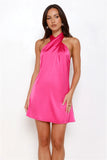 Exclusive Parties Halter Satin Mini Dress Pink