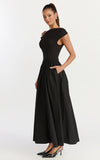 Jhamie Midi Dress One Shoulder Contrast Skirt Dress in Black