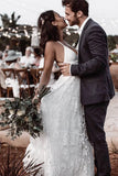 Luxury Lace Chic Halter A Line Bohemian Wedding Dress with Slit Bridal Gowns