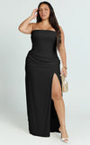 Berri Maxi Dress Strapless Jacquard High Split Dress in Black