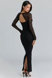black lace long sleeved corset maxi dress