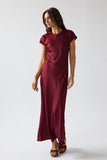 Hanna Satin Maxi Dress in Burgundy