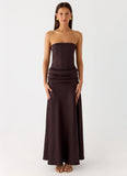 Darana Corset Satin Maxi Dress Chocolate