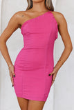 VIP Section One Shoulder Mini Dress Fuchsia
