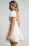 Brailey Jacquard Mini Dress Puff Sleeve Dress in White