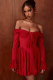 scarlet off shoulder dress