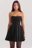 black strapless detachable bow mini dress