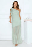 Sundrenched Nights One Shoulder Maxi Dress Sage