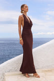 LOTUS HALTER COWL MAXI DRESS BITTER CHOCOLATE