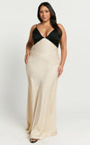 Quincy Maxi Dress Satin Slip Dress in Black Champagne