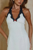 KIMBERLY HALTER MINI DRESS IVORY BLACK POLKA