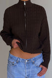 Bea Cable Knit Zip Up Sweater Chocolate Brown