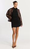 Evie Mini Dress Cap Sleeve High Neck Ruched Side Dress in Black