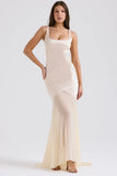 champagne chiffon floor length gown