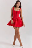 scarlet pleated mini dress
