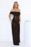 Subtle Allure Off Shoulder Sheer Lace Maxi Dress Black