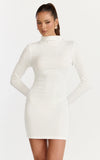 Ruby Mini Dress High Neck Long Sleeve Dress in Off White