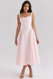 rose pink stretch cotton midi sundress
