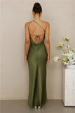 The Evangeline One Shoulder Satin Maxi Dress Olive