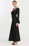 Michelle Maxi Dress Scoop Neck Flute Sleeve Knit Maxi Dress in Black