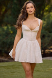 white cotton broderie anglais corset mini dress