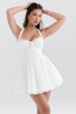 white broderie anglais halter mini dress