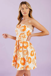 TANGERINE MIMOSAS ORANGE FLORAL MINI DRESS