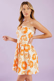 TANGERINE MIMOSAS ORANGE FLORAL MINI DRESS