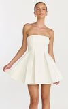 Avery Mini Dress Strapless Fitted Bodice Full Pleated Skirt Dress in Off White