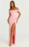 Marcel Maxi Dress Off Shoulder Corset High Split Dress in Pink